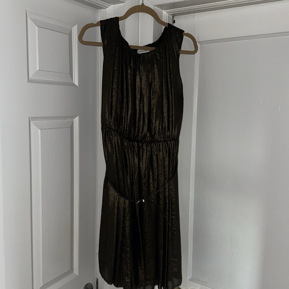 Calvin Klein Metallic L Belted Dress